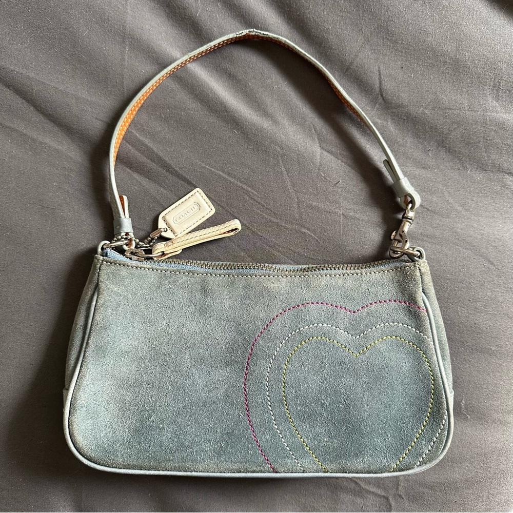 Vintage Coach y2k 2003 Blue Suede Demi Hampton Shoulder Bag
